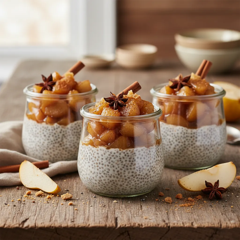 Gingerbread Chia Pudding Cups with Spiced Pear Compote