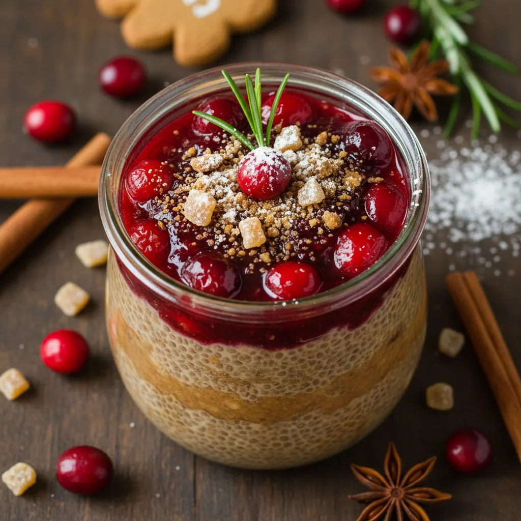 Gingerbread Chia Pudding with Cranberry Compote