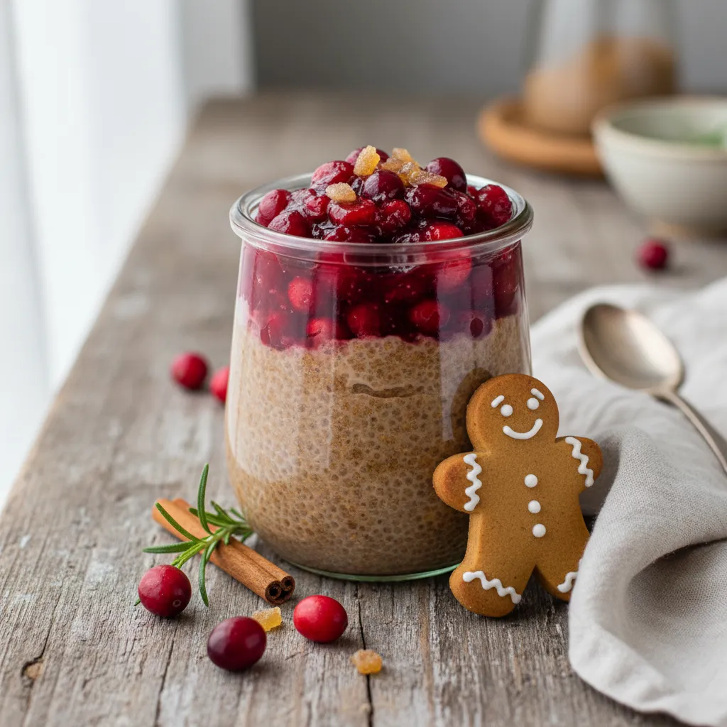 Gingerbread Chia Pudding with Cranberry Compote