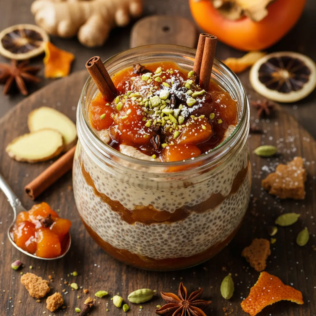 Gingerbread Chia Pudding with Spiced Persimmon Compote