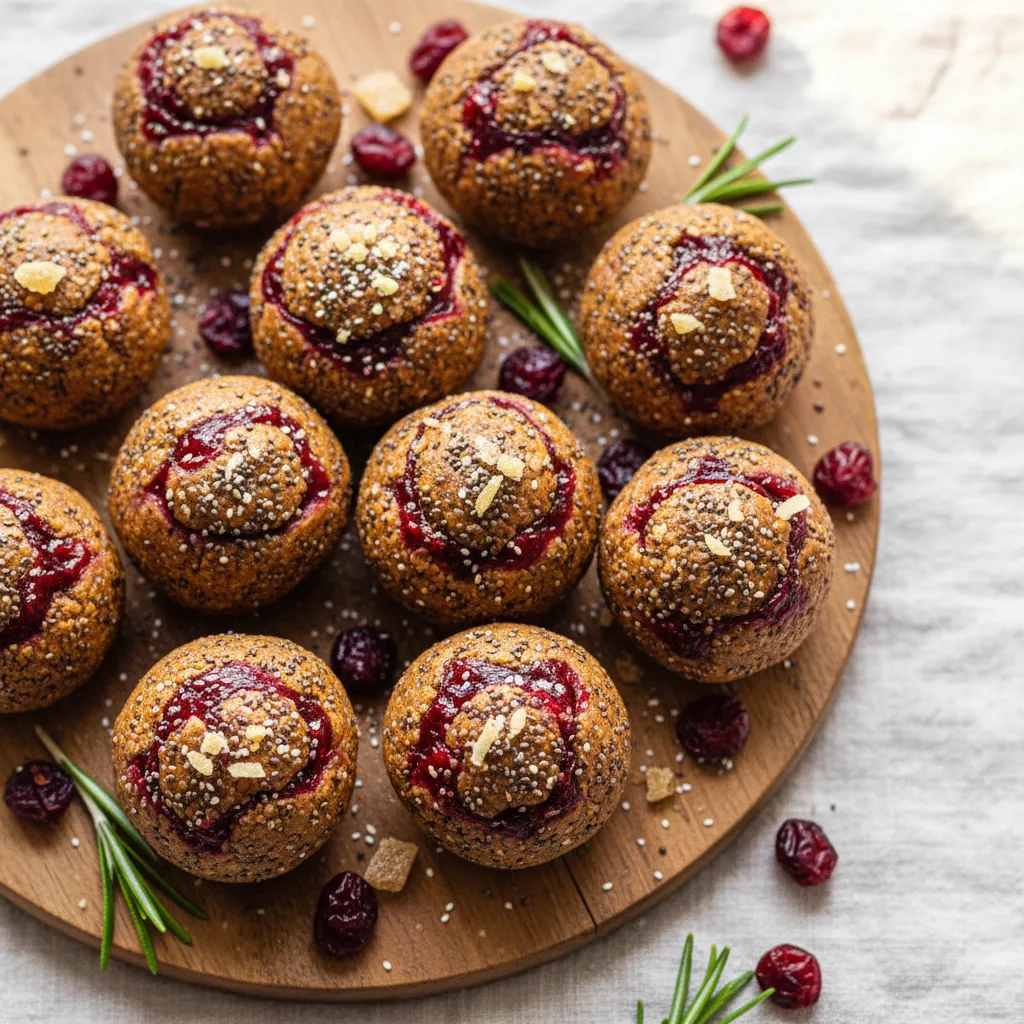 Gingerbread Chia Seed Energy Bites with Cranberry Swirl