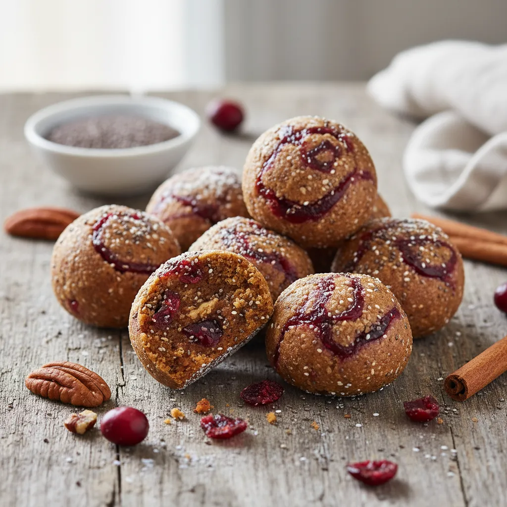 Gingerbread Chia Seed Energy Bites with Cranberry Swirl