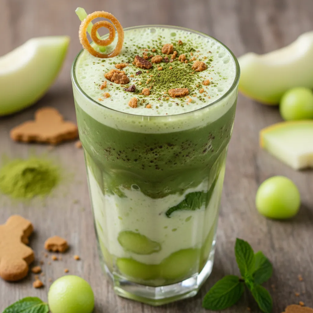 Gingerbread Matcha Smoothie Fizz with Honeydew Splash