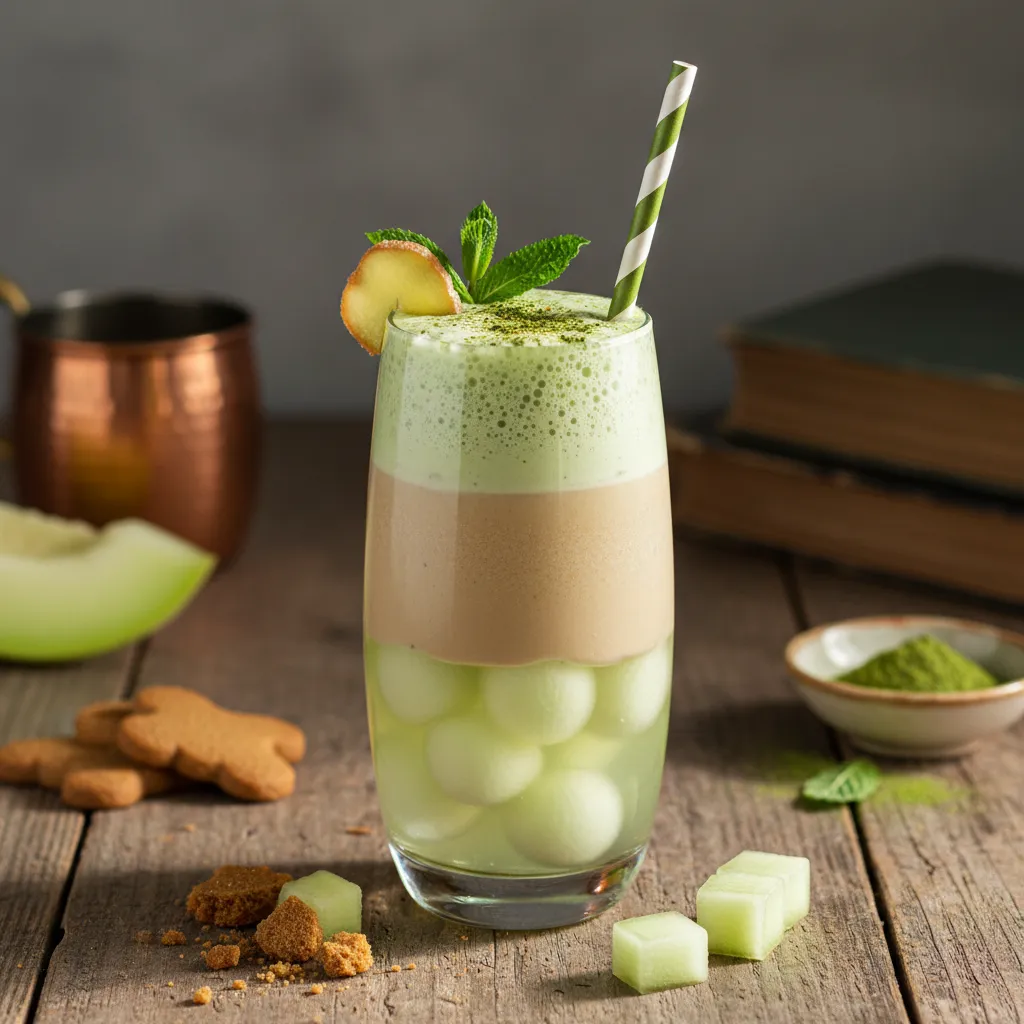 Gingerbread Matcha Smoothie Fizz with Honeydew Splash