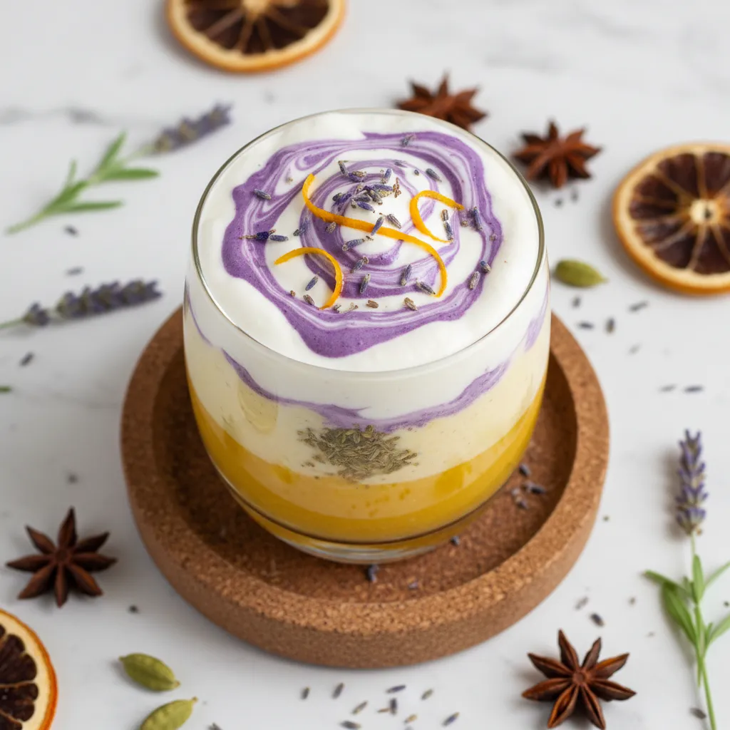 Golden Citrus and Cardamom Infusion Smoothie with Lavender Whip