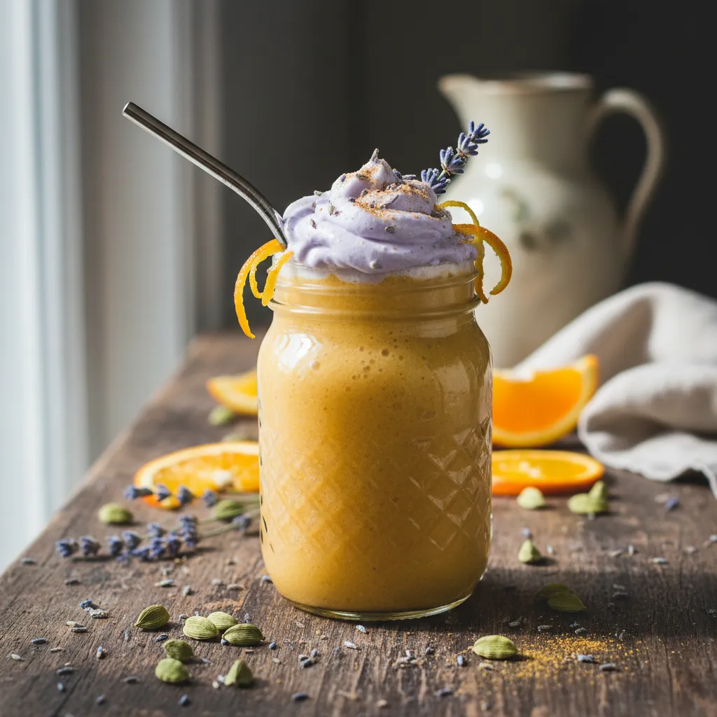 Golden Citrus and Cardamom Infusion Smoothie with Lavender Whip