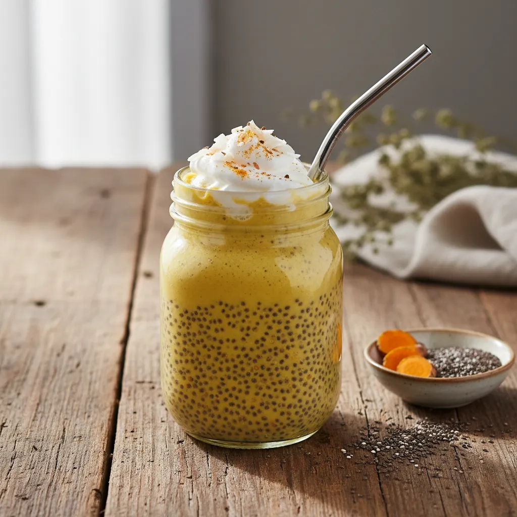 Golden Turmeric Chia Seed Smoothie with Coconut Whip