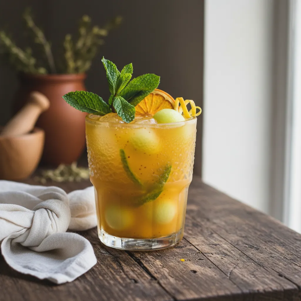Golden Turmeric Honeydew Mocktail With Fresh Mint