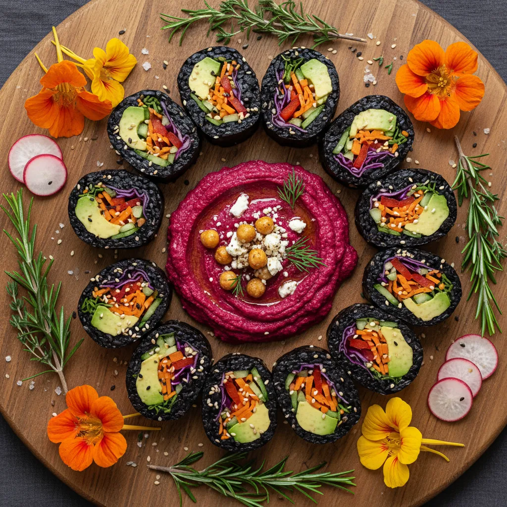 Harvest Veggie Sushi Rolls with Beet Hummus
