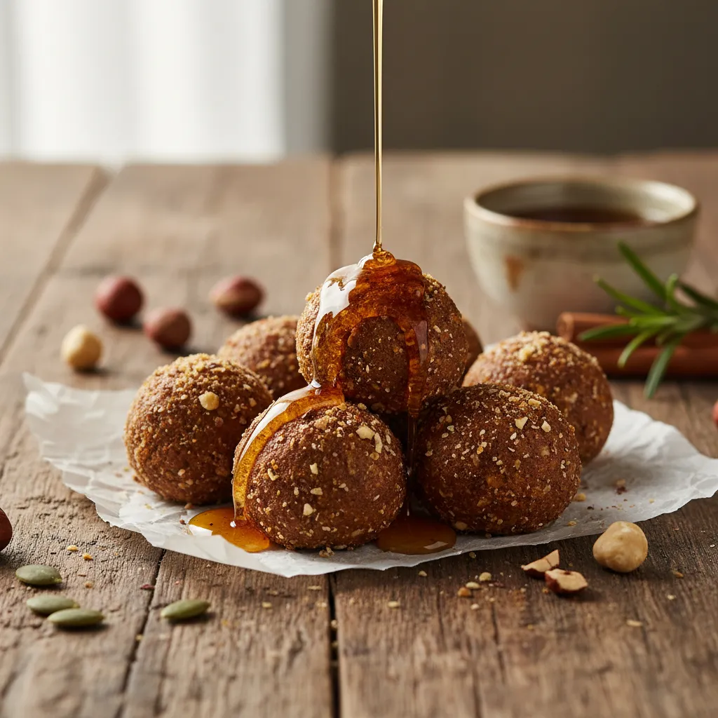 Hazelnut Pumpkin Energy Bites with Maple Drizzle