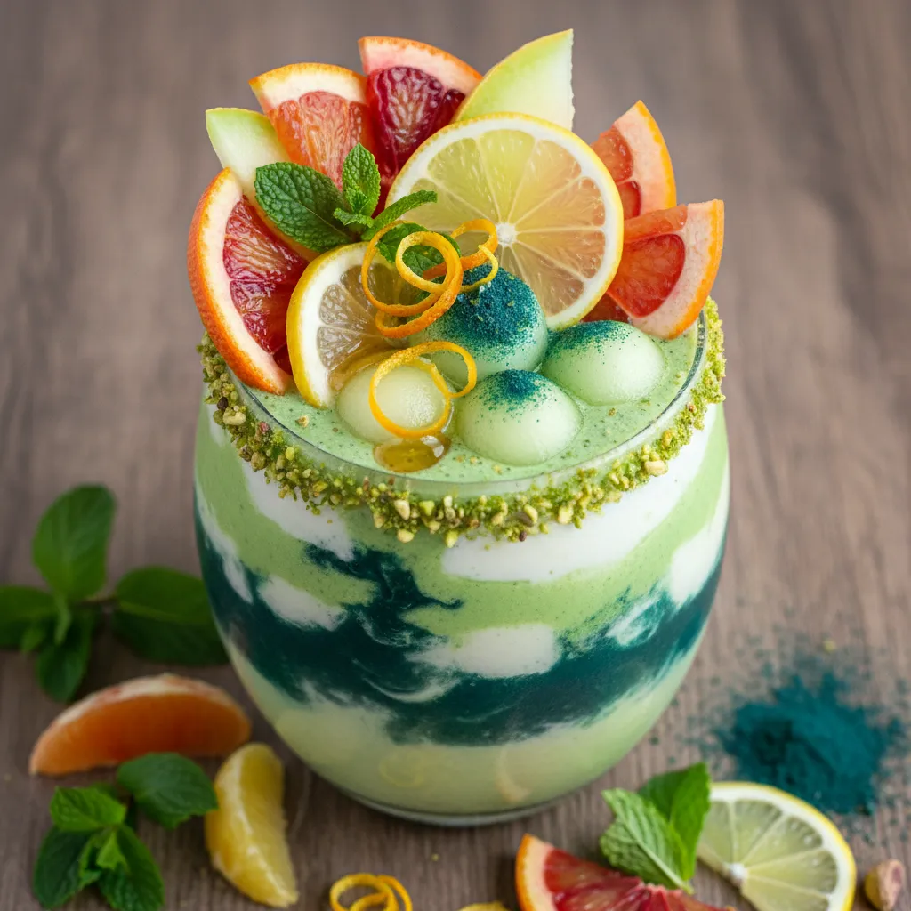 Honeydew Mint Spirulina Smoothie with a Citrus Burst