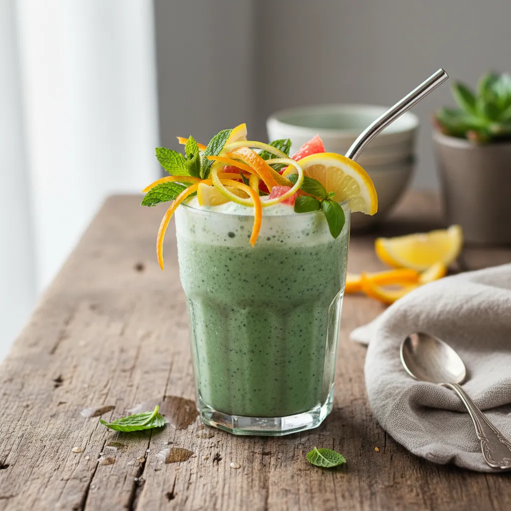Honeydew Mint Spirulina Smoothie with a Citrus Burst