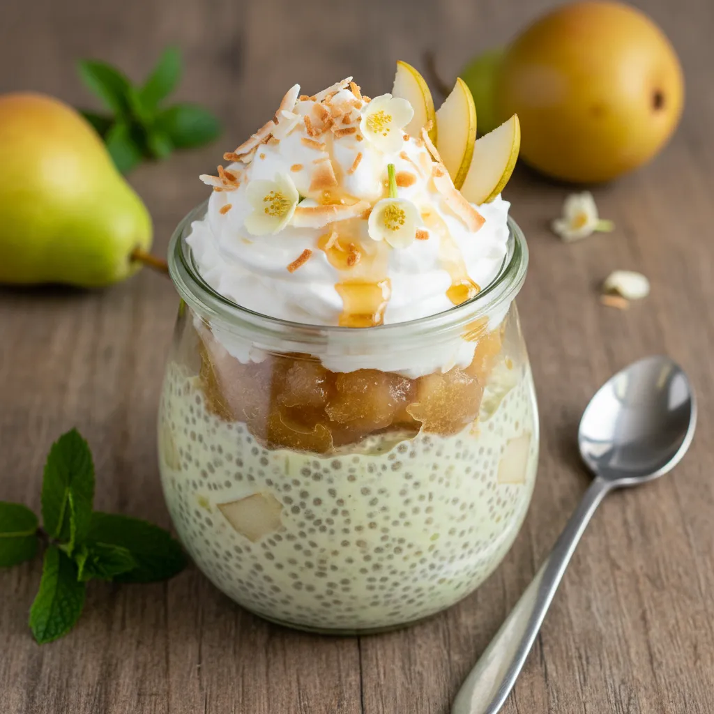 Jasmine Pear Chia Delight with Coconut Cream Whip