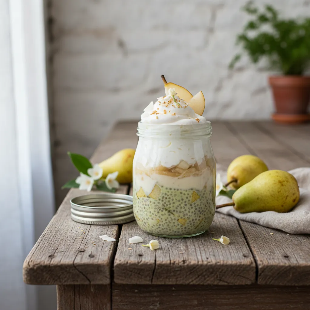 Jasmine Pear Chia Delight with Coconut Cream Whip