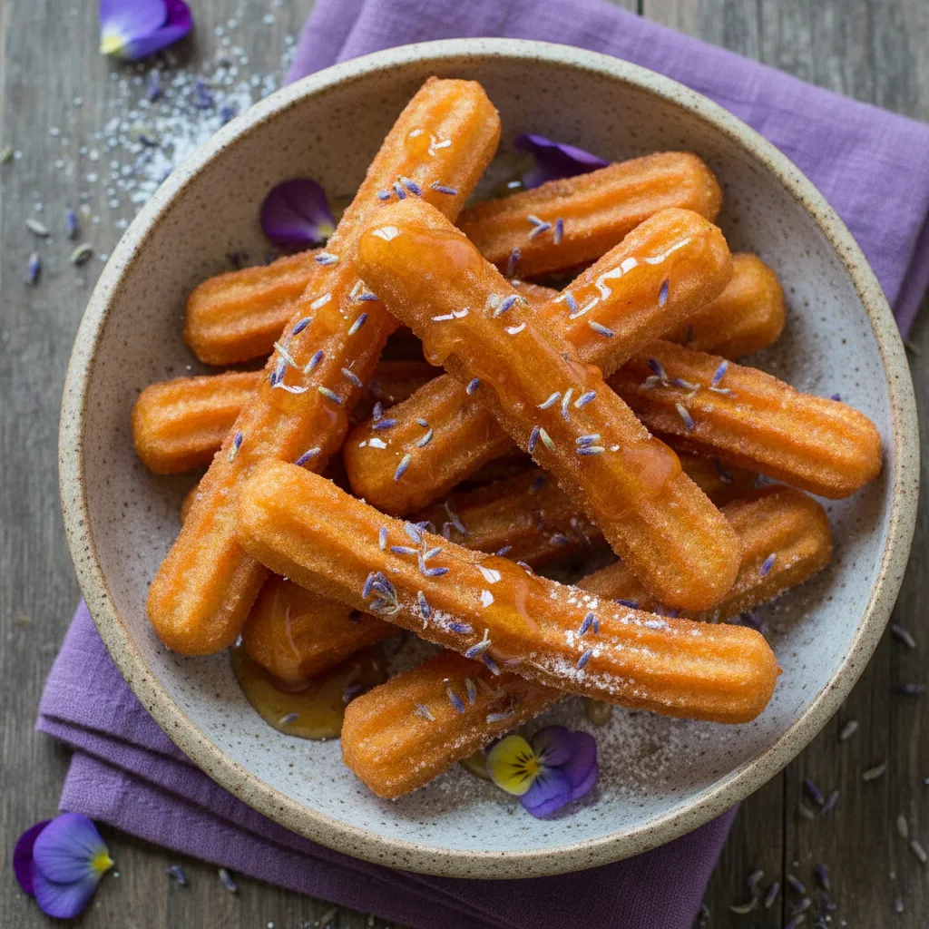 Lavender-Infused Sweet Potato Churros with Honey Drizzle