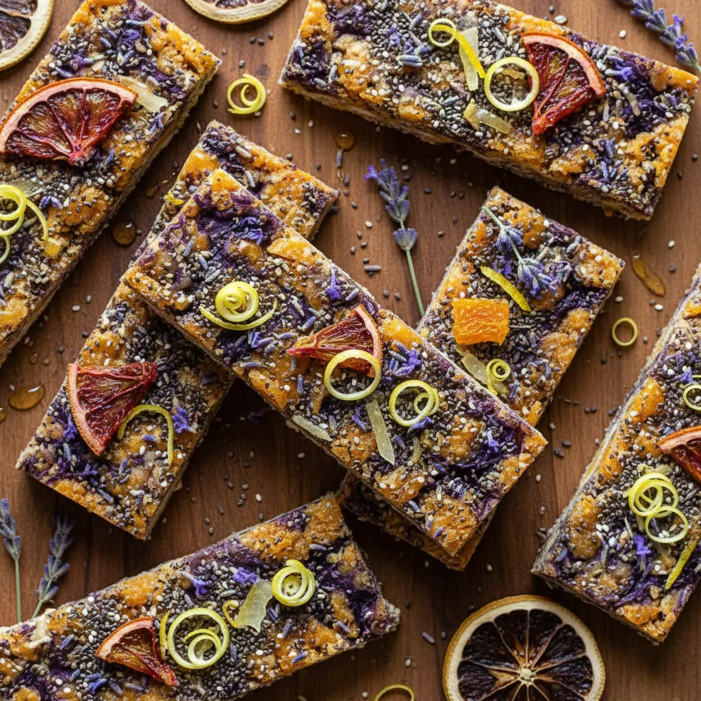 Lavender Citrus Chia Energy Bars with a Floral Twist