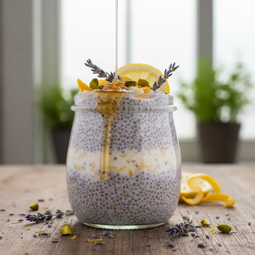 Lavender Citrus Chia Pudding with Honey Drizzle