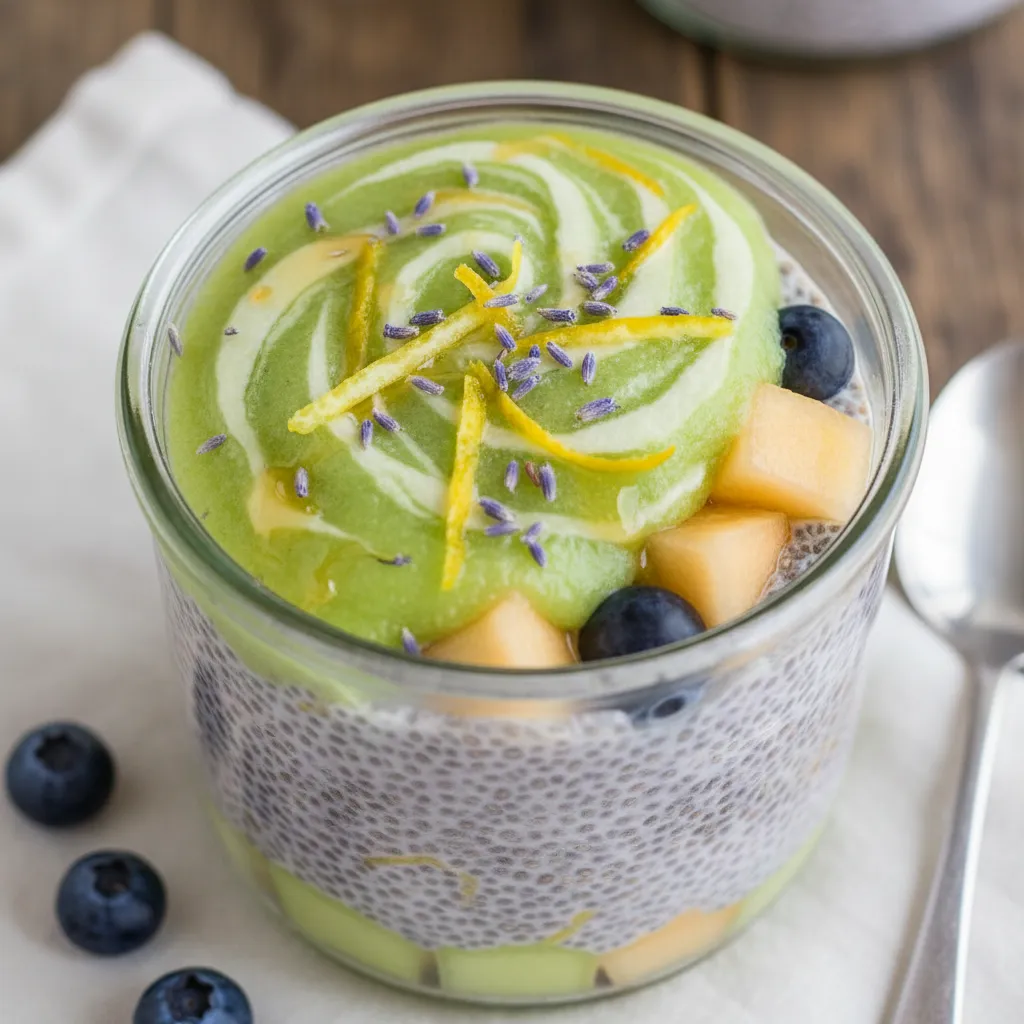 Lavender Citrus Infused Chia Pudding with Honeydew Swirl