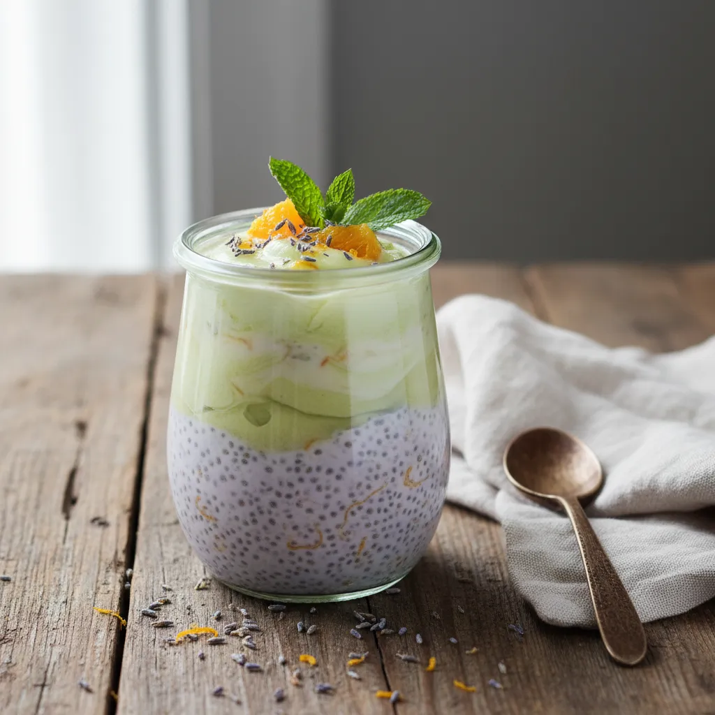 Lavender Citrus Infused Chia Pudding with Honeydew Swirl