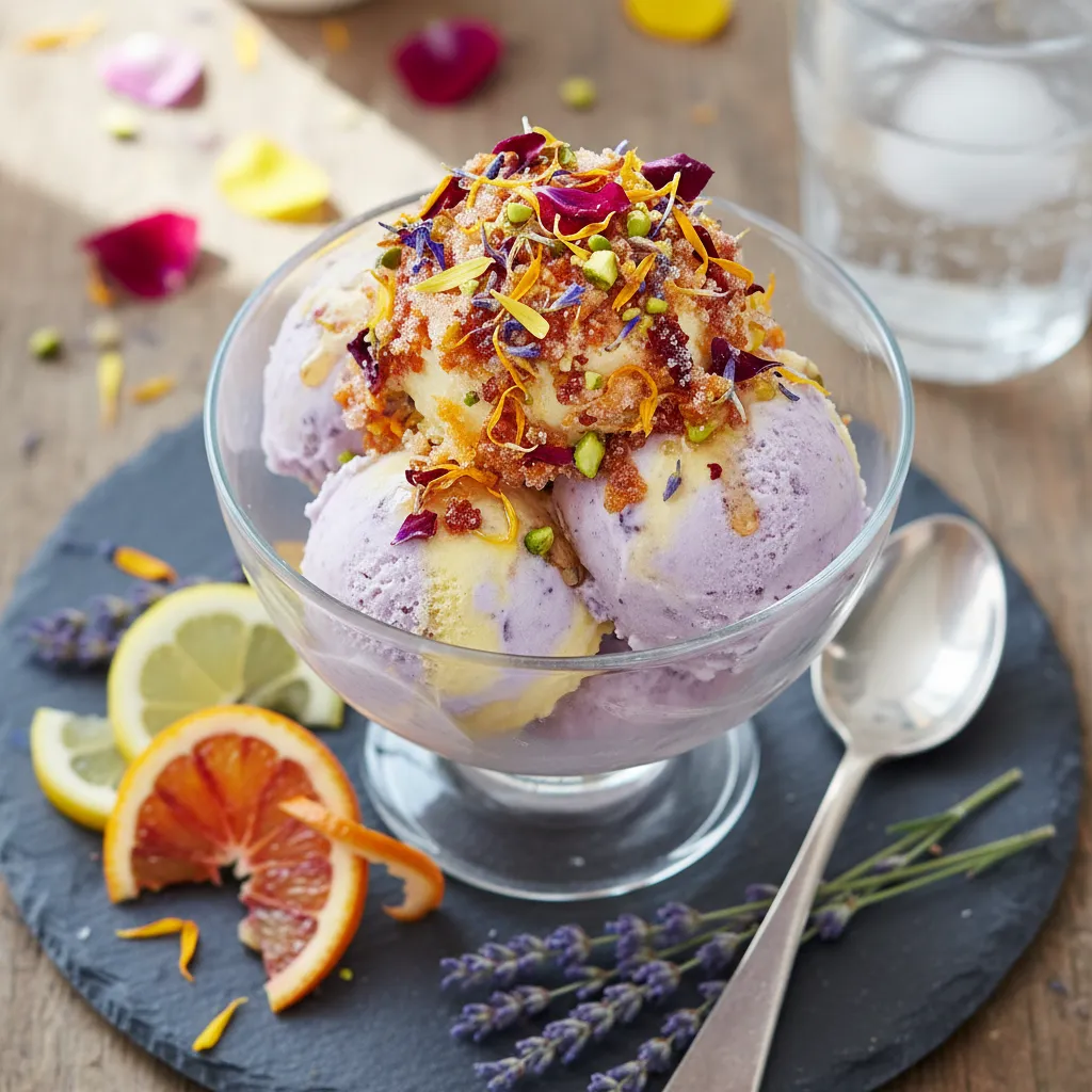 Lavender Citrus Sorbet with Edible Flower Crust
