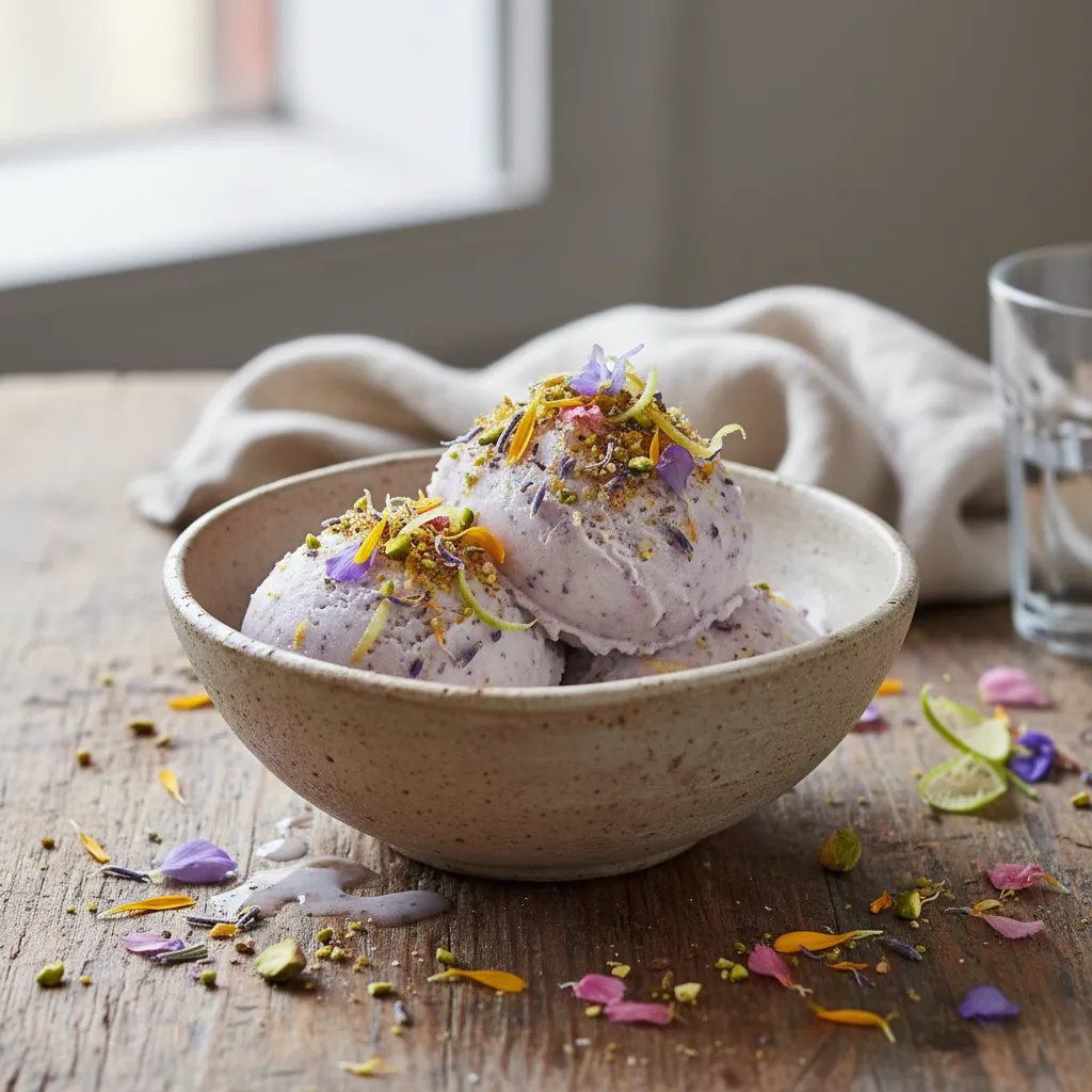 Lavender Citrus Sorbet with Edible Flower Crust