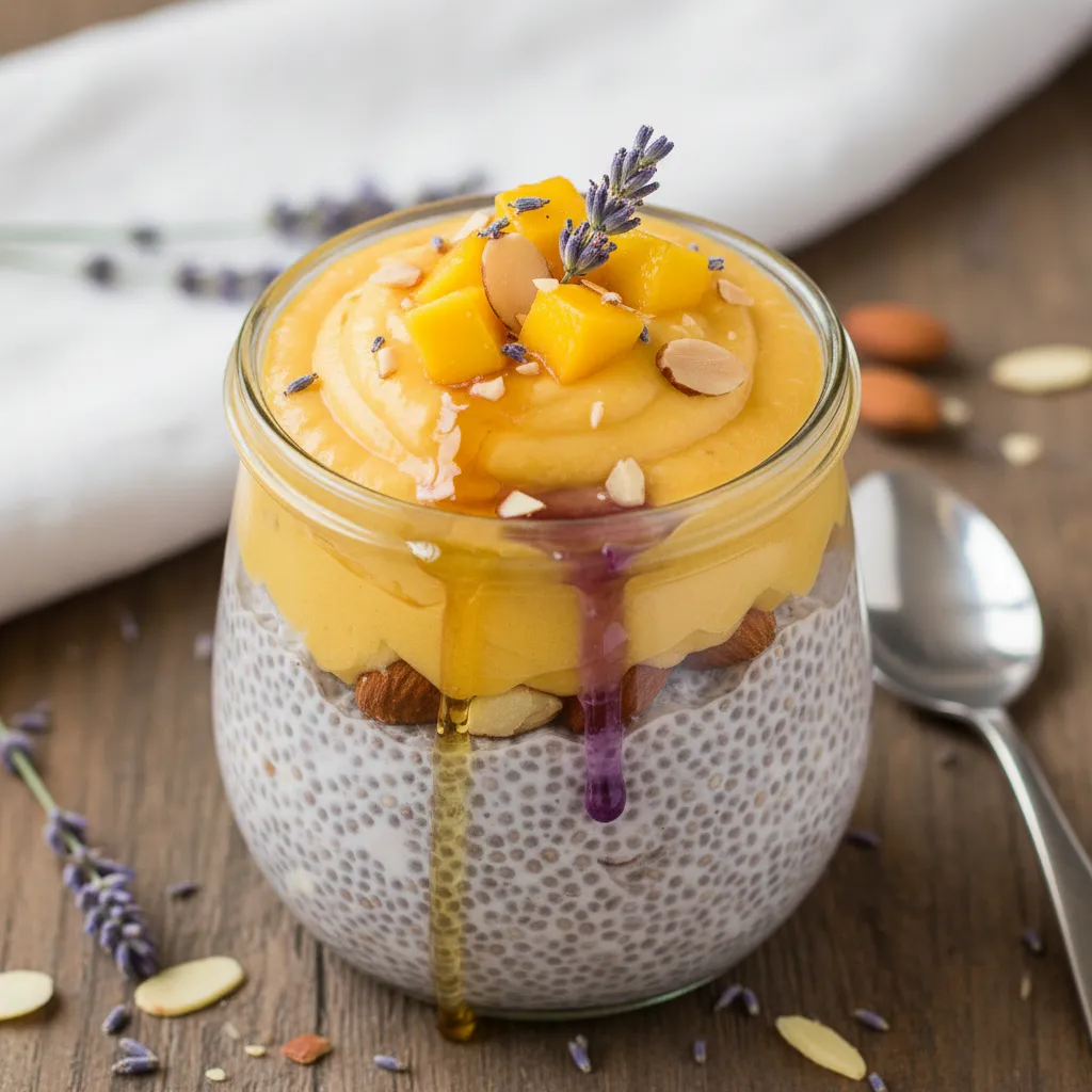 Lavender Honey Almond Chia Pudding with Mango Whip