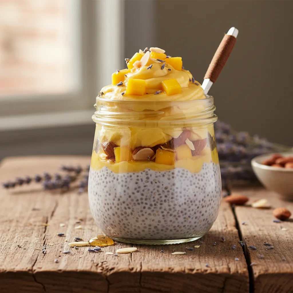 Lavender Honey Almond Chia Pudding with Mango Whip