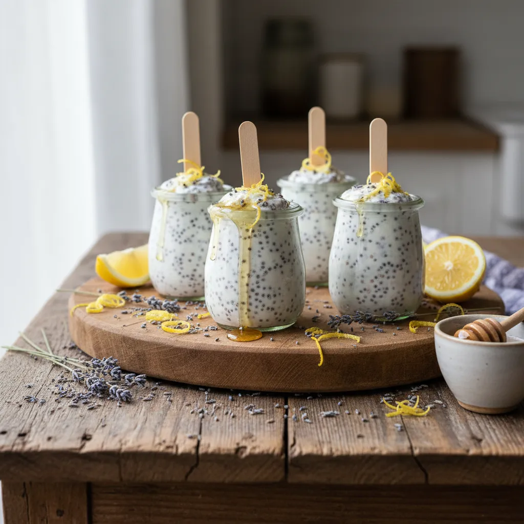 Lavender Honey Chia Pops with Lemon Zest