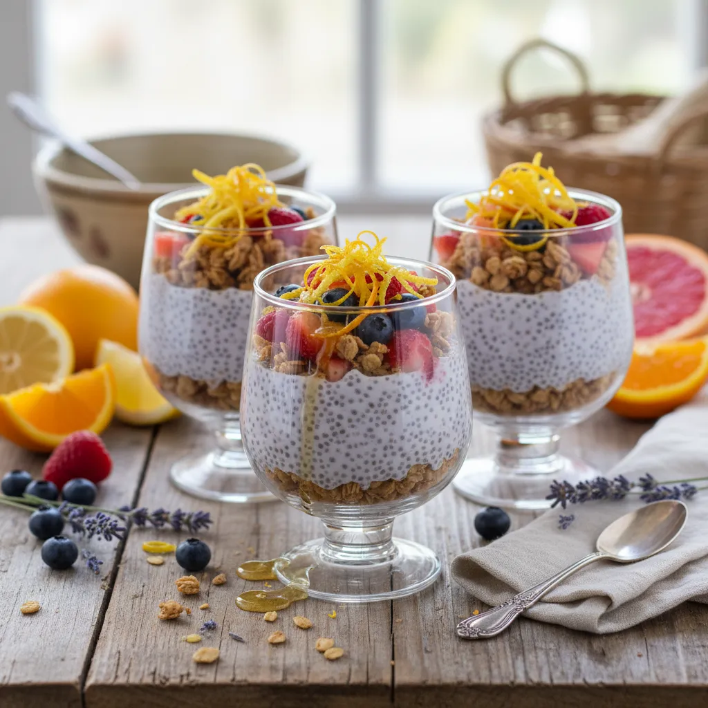 Lavender Honey Chia Pudding Parfaits with Citrus Zest