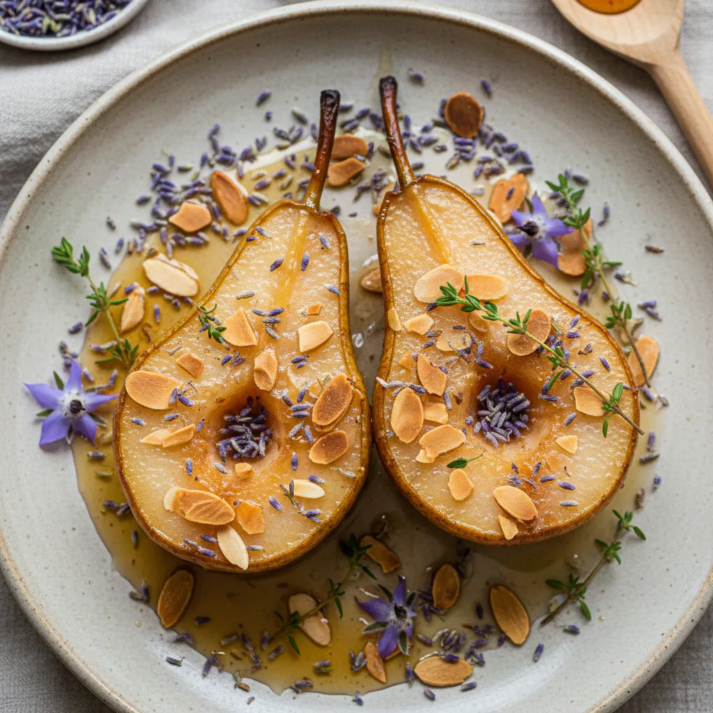 Lavender Honey Roasted Pears with Almonds