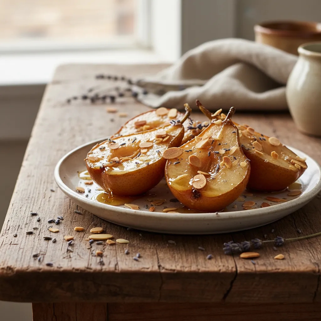 Lavender Honey Roasted Pears with Almonds