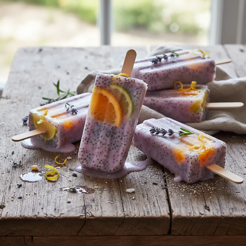 Lavender Infused Chia Citrus Popsicles