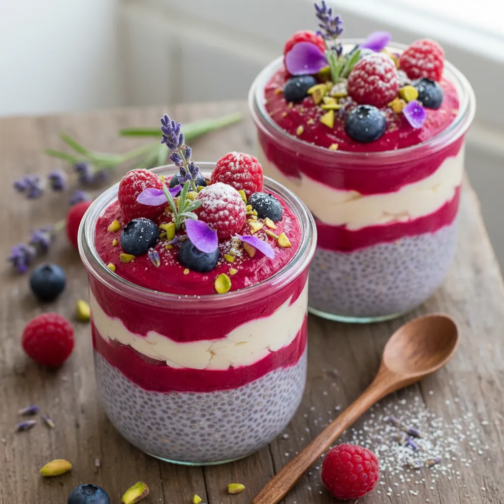 Lavender Infused Overnight Chia Parfaits with Beetroot Cream