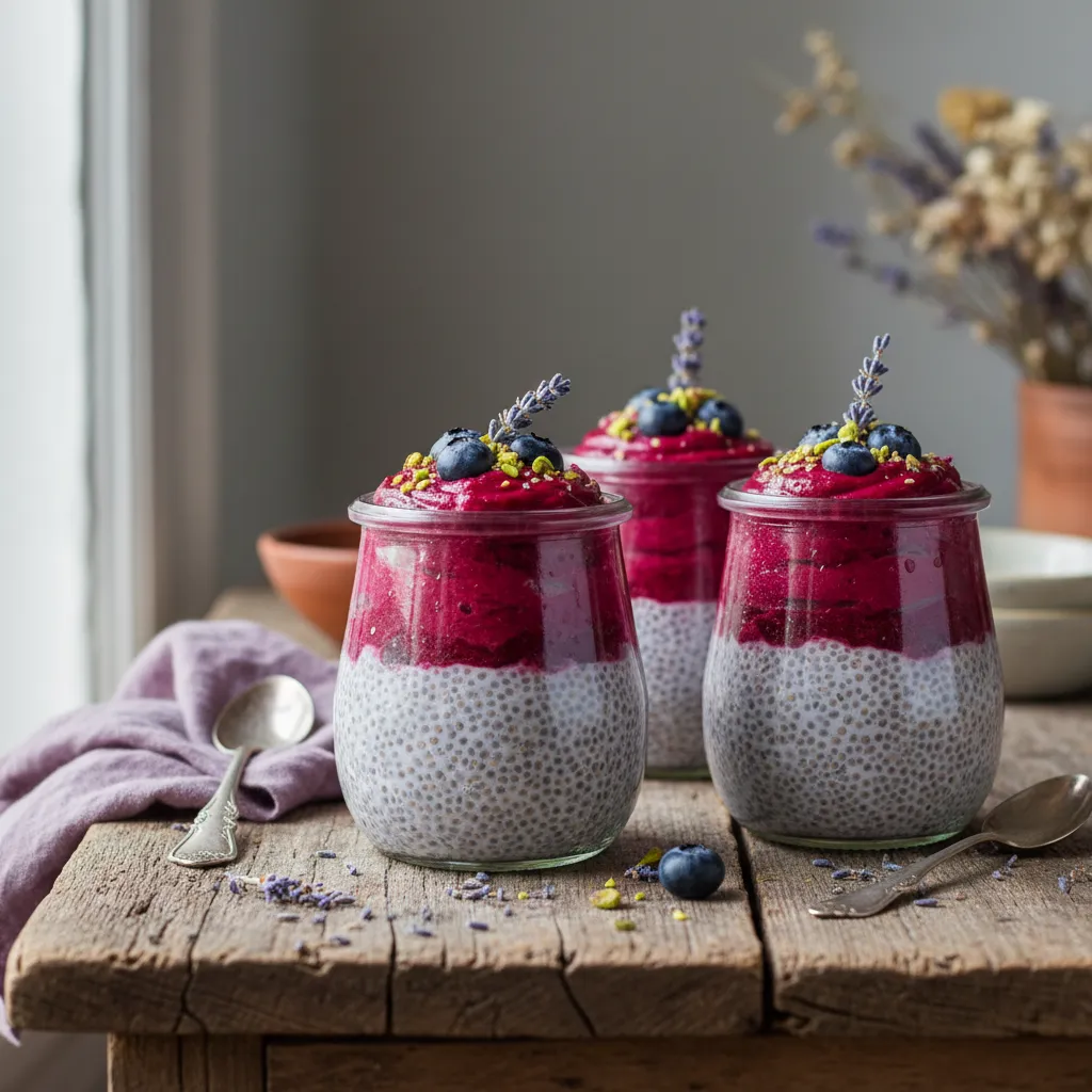 Lavender Infused Overnight Chia Parfaits with Beetroot Cream
