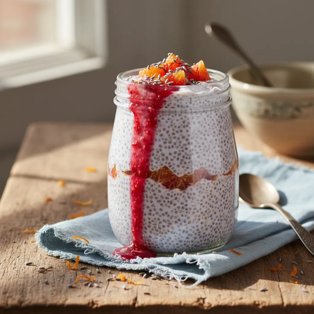Lavender Infusion Chia Seed Pudding With Blood Orange Drizzle