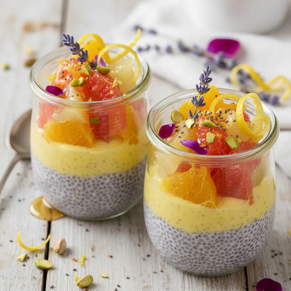 Lavender Lemon Chia Custard Parfaits with Honeyed Citrus