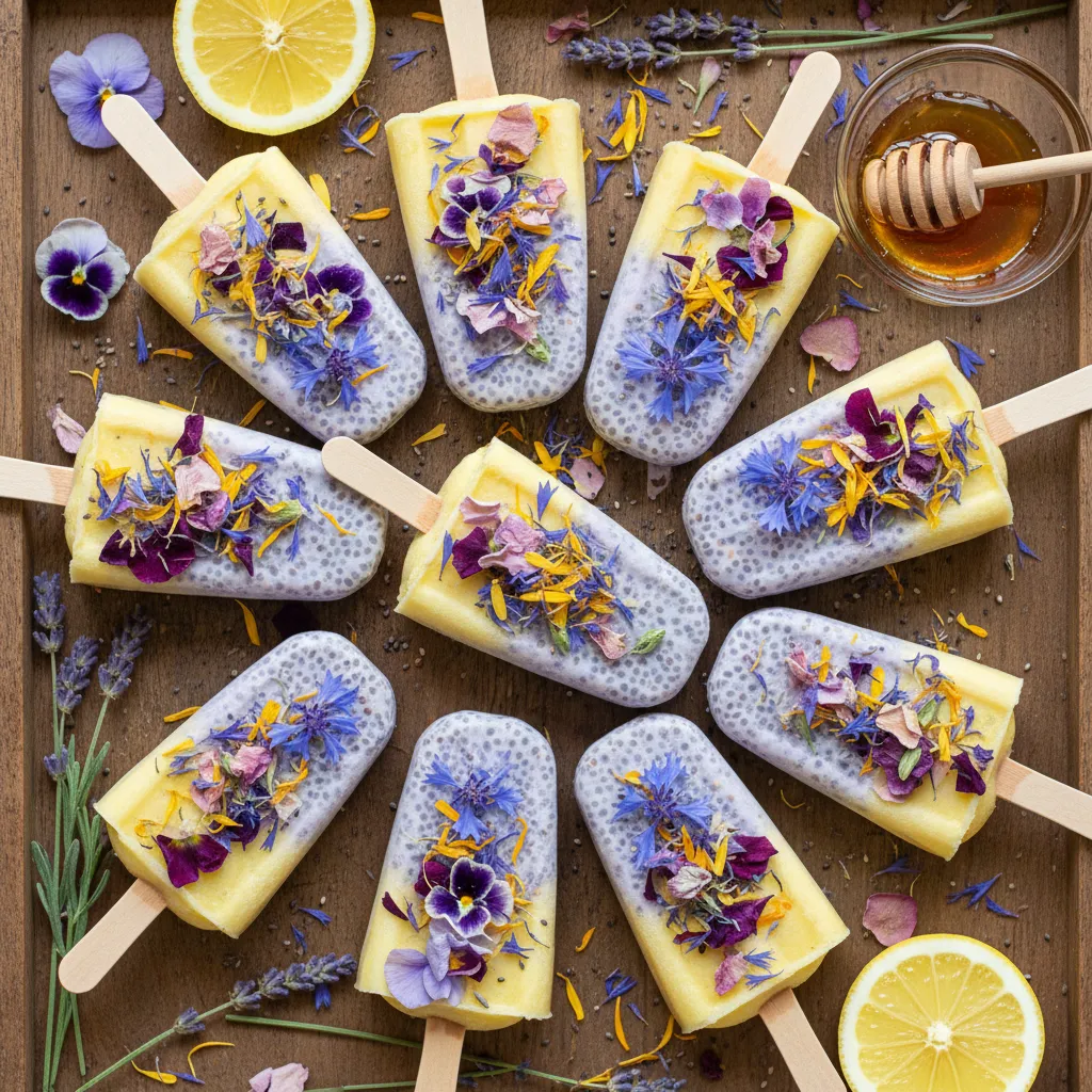 Lavender Lemon Chia Pudding Pops with Edible Petals