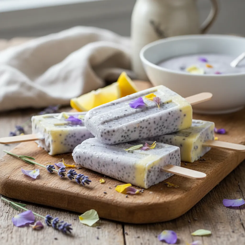 Lavender Lemon Chia Pudding Pops with Edible Petals
