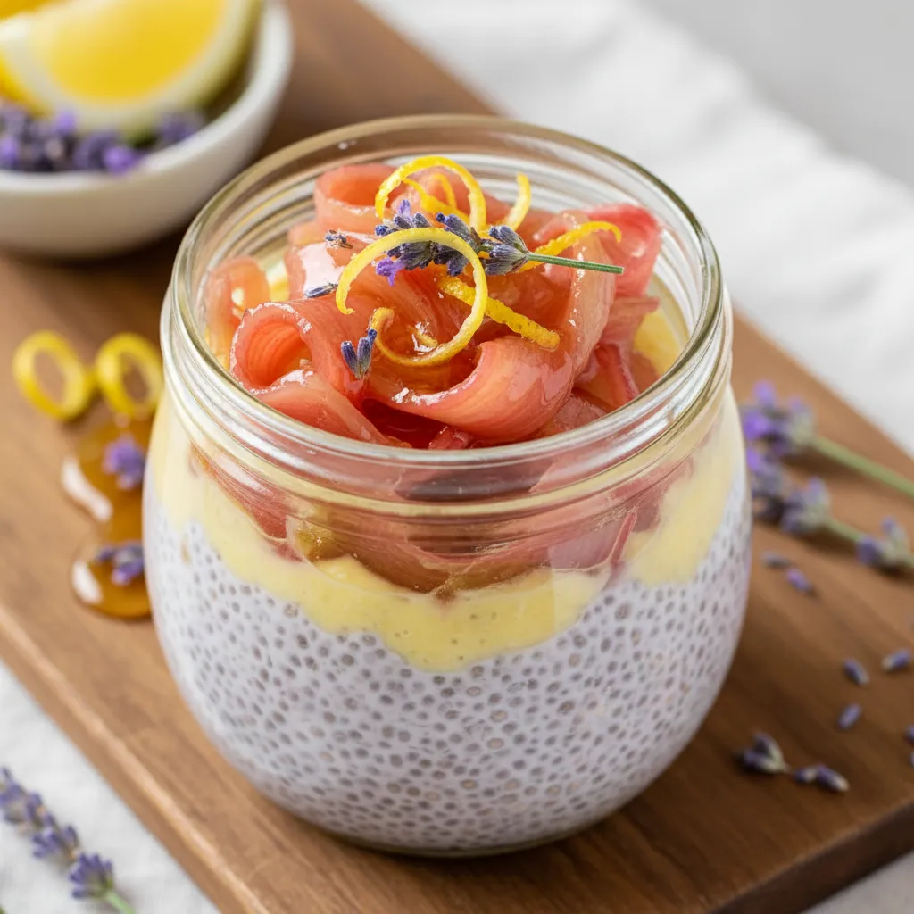 Lavender Lemon Chia Pudding with Honeyed Rhubarb