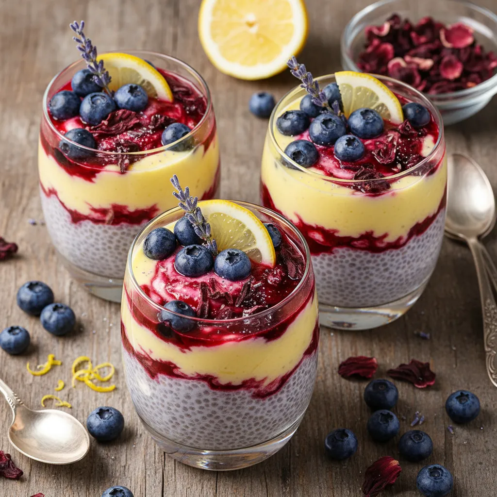 Lavender Lemonade Chia Pudding Cups with Hibiscus Swirl