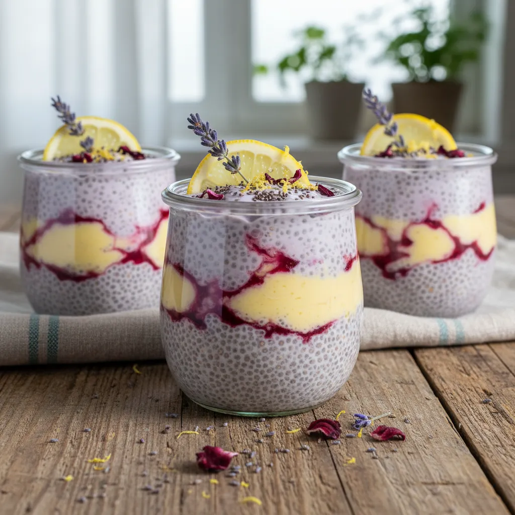 Lavender Lemonade Chia Pudding Cups with Hibiscus Swirl