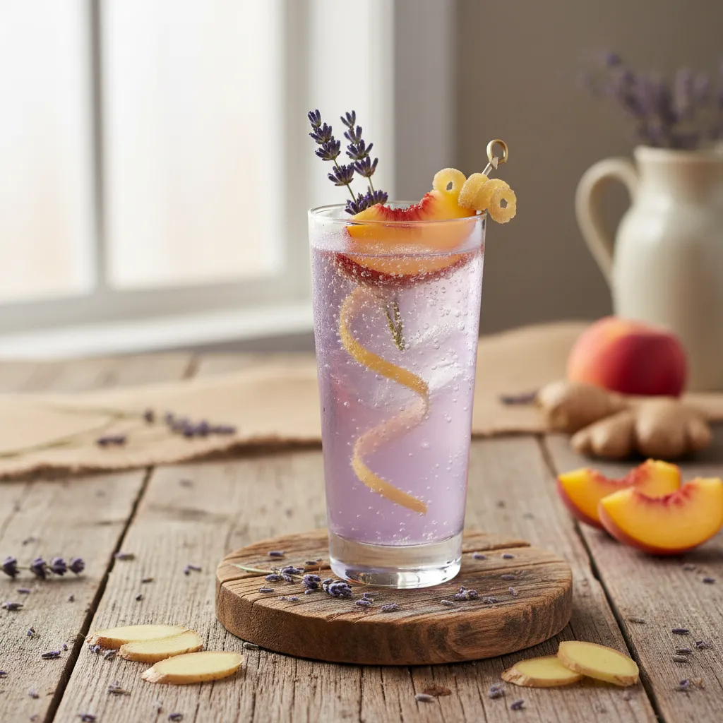 Lavender Peach Sparkler with Ginger Infusion