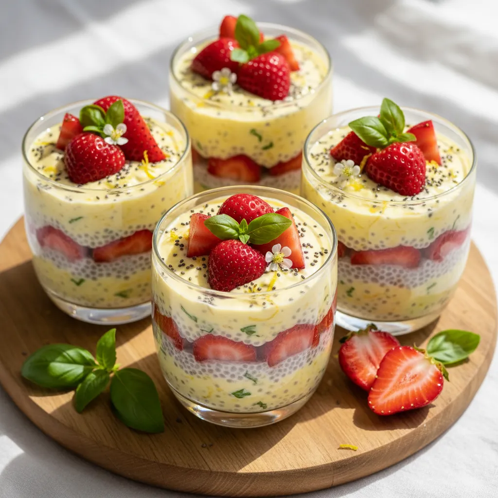 Lemon Basil Chia Delight Cups with May Strawberries