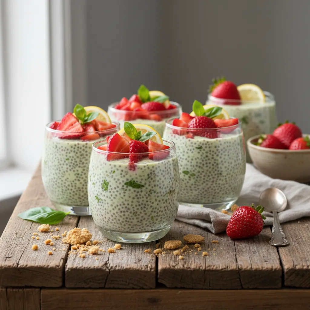Lemon Basil Chia Delight Cups with May Strawberries