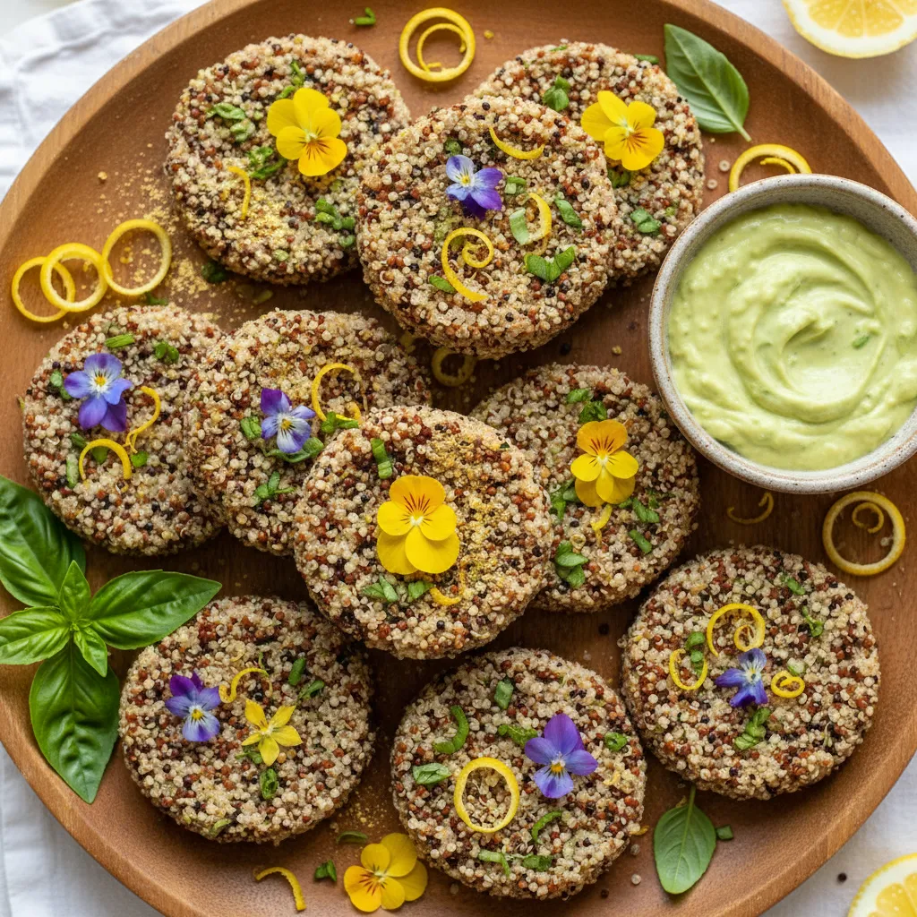 Lemon Basil Edible Flower Quinoa Bites