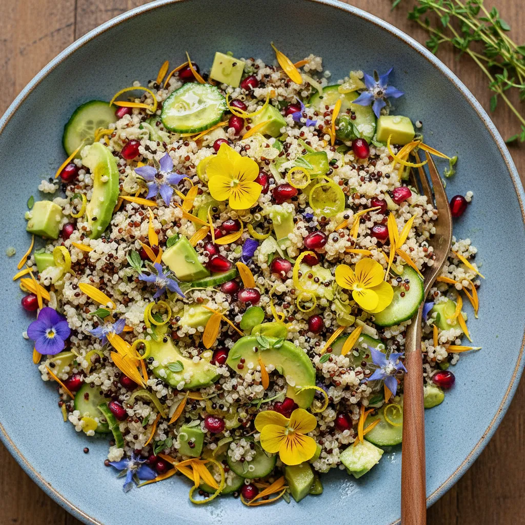 Lemon Thyme Edible Flower Quinoa Salad