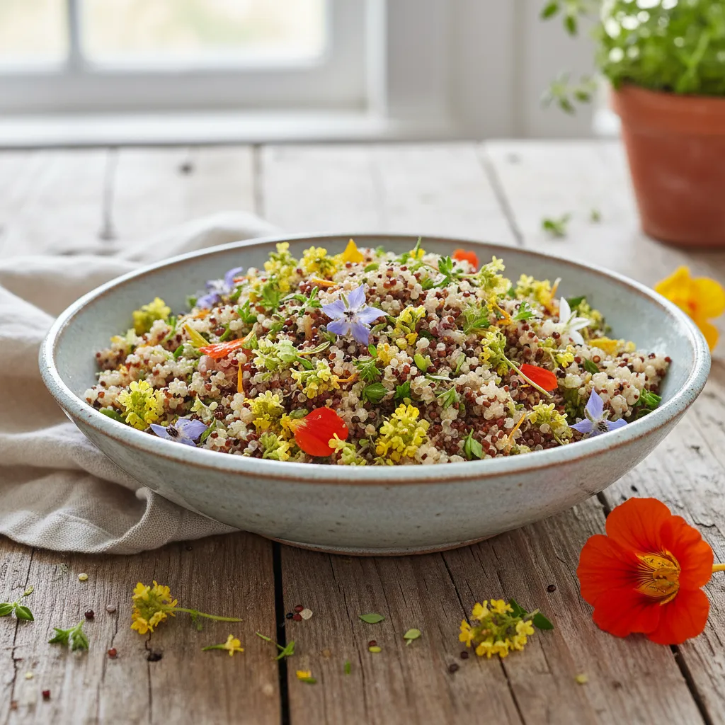 Lemon Thyme Edible Flower Quinoa Salad