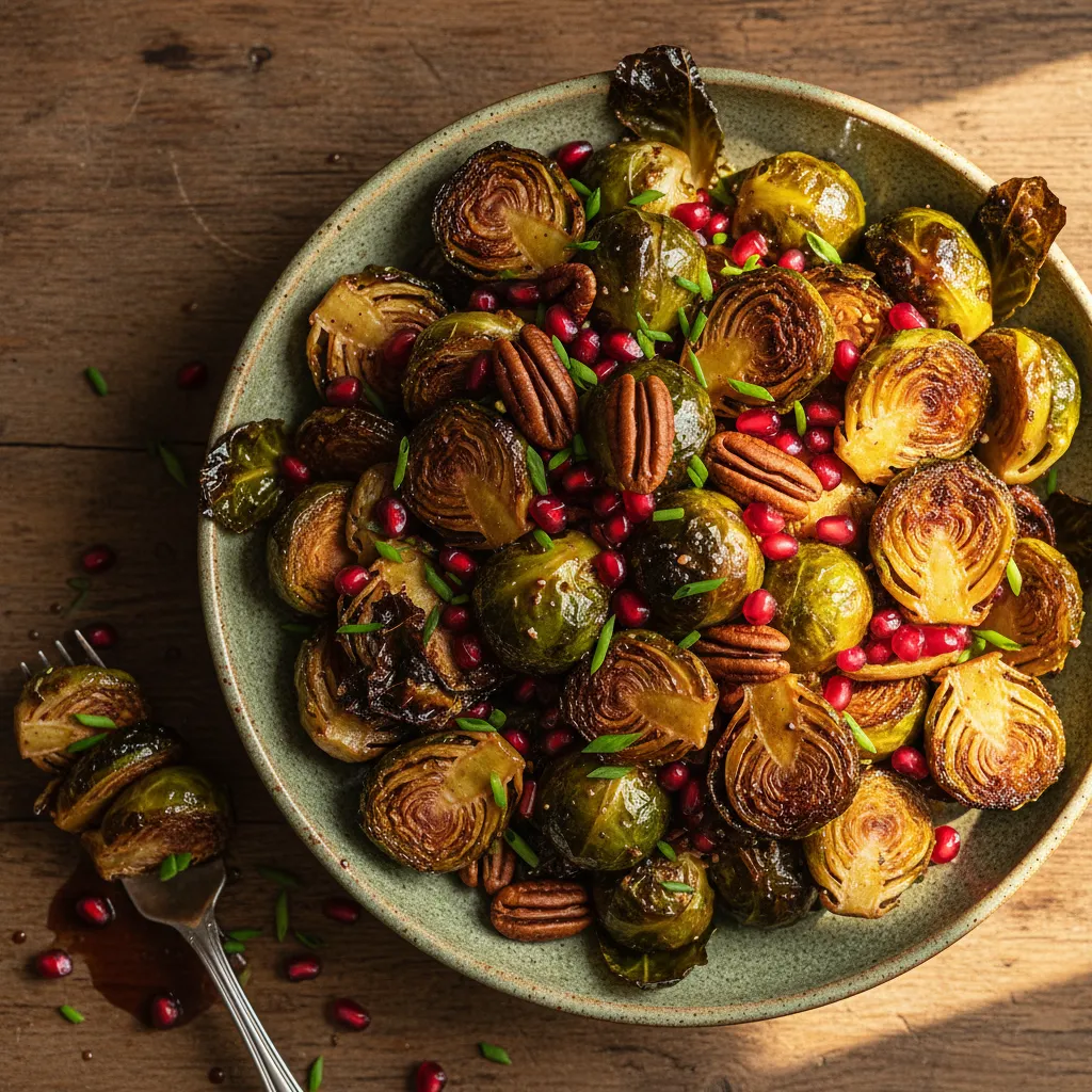 Maple-Balsamic Roasted Brussels Sprouts with Pomegranate Seeds
