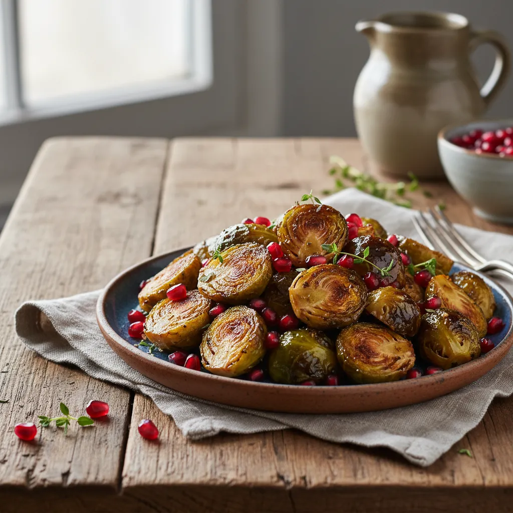Maple-Balsamic Roasted Brussels Sprouts with Pomegranate Seeds