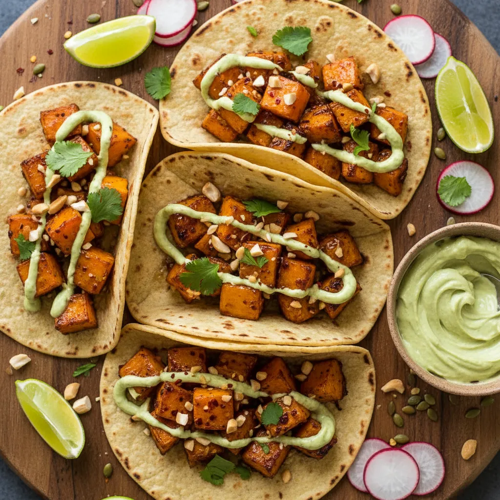 Maple-Glazed Squash Tacos with Avocado-Cashew Cream